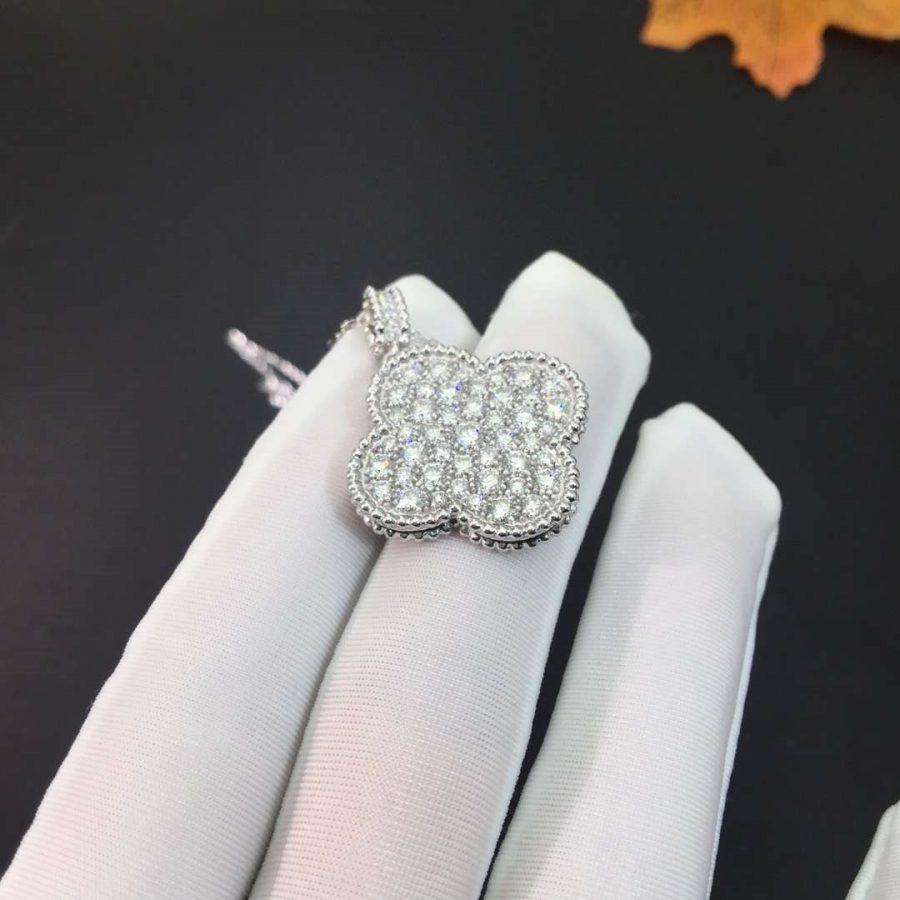 [Sophire Jewelry ]CLOVER 25MM SILVER FULL DIAMOND BIG CLOVER NECKLACE