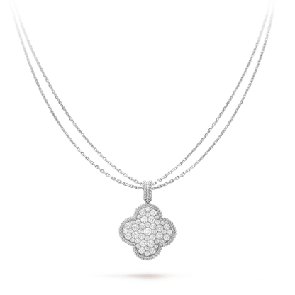[Sophire Jewelry ]CLOVER 25MM SILVER FULL DIAMOND BIG CLOVER NECKLACE
