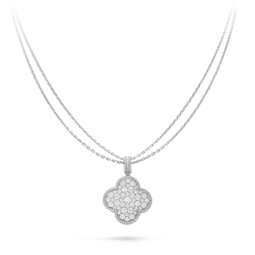 [Sophire Jewelry ]CLOVER 25MM SILVER FULL DIAMOND BIG CLOVER NECKLACE