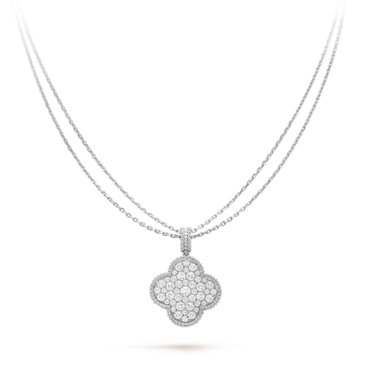 [Sophire Jewelry ]CLOVER 25MM SILVER FULL DIAMOND BIG CLOVER NECKLACE