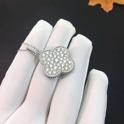 [Sophire Jewelry ]CLOVER 25MM SILVER FULL DIAMOND BIG CLOVER NECKLACE