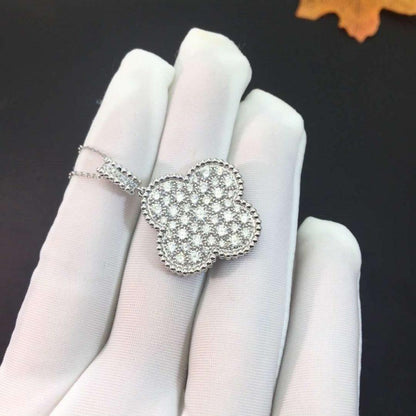 [Sophire Jewelry ]CLOVER 25MM SILVER FULL DIAMOND BIG CLOVER NECKLACE