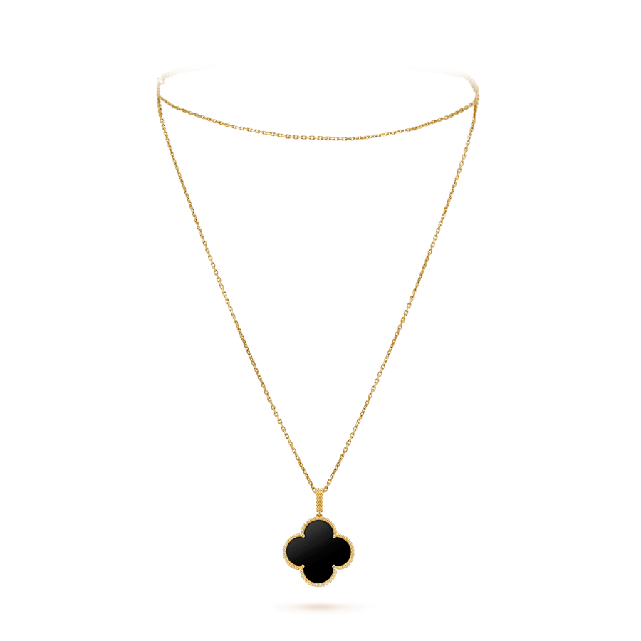 [Sophire Jewelry ]CLOVER 25MM GOLD ONYX BIG CLOVER NECKLACE