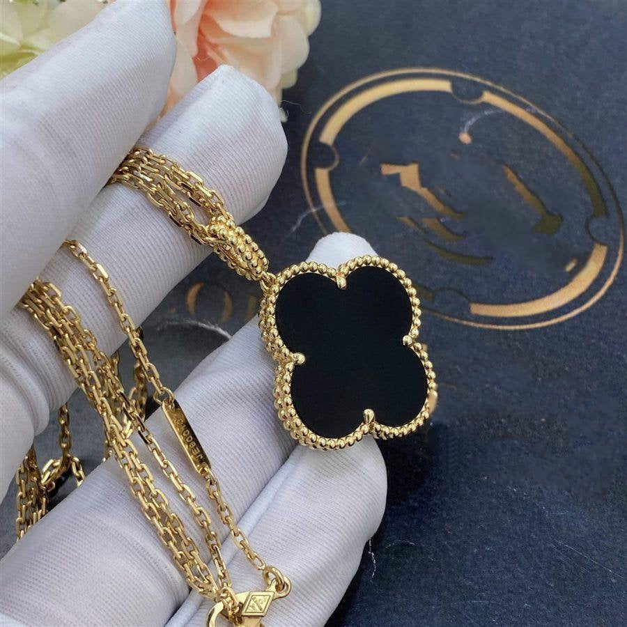 [Sophire Jewelry ]CLOVER 25MM GOLD ONYX BIG CLOVER NECKLACE