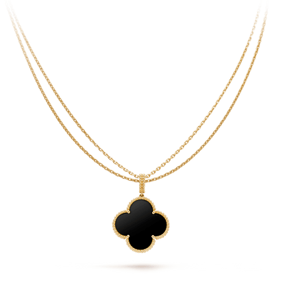 [Sophire Jewelry ]CLOVER 25MM GOLD ONYX BIG CLOVER NECKLACE
