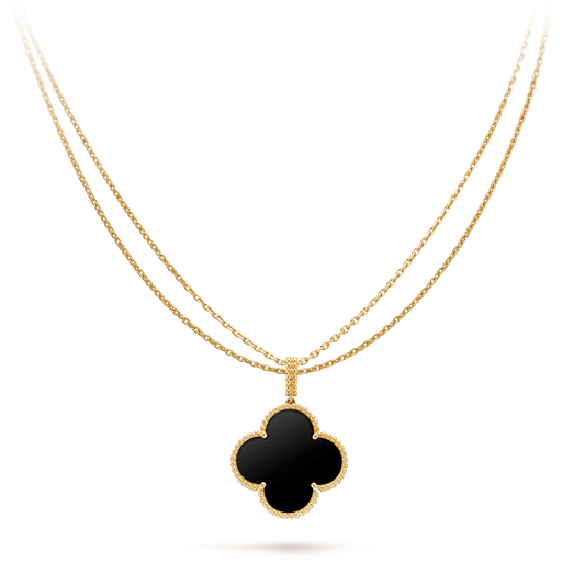 [Sophire Jewelry ]CLOVER 25MM GOLD ONYX BIG CLOVER NECKLACE