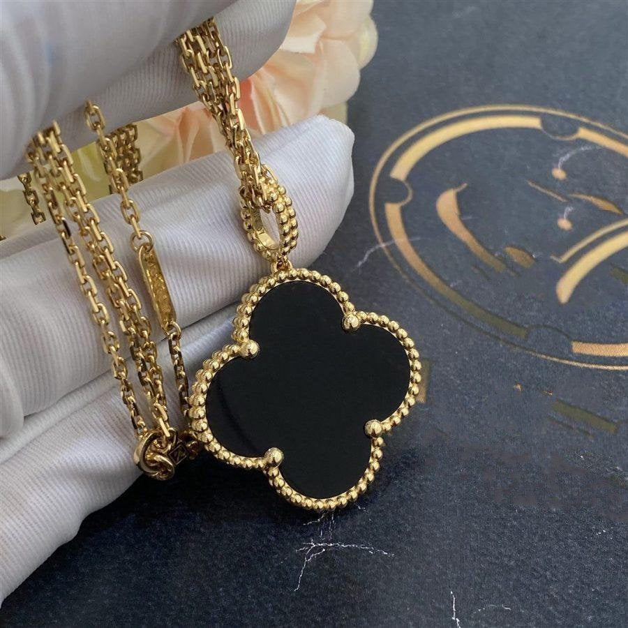 [Sophire Jewelry ]CLOVER 25MM GOLD ONYX BIG CLOVER NECKLACE