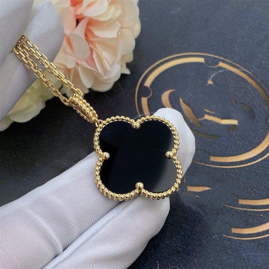 [Sophire Jewelry ]CLOVER 25MM GOLD ONYX BIG CLOVER NECKLACE