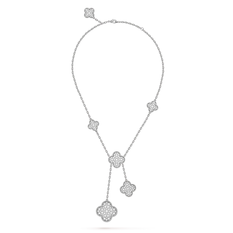 [Sophire Jewelry ]CLOVER 5 MOTIFS SILVER DIAMONDS NECKLACE