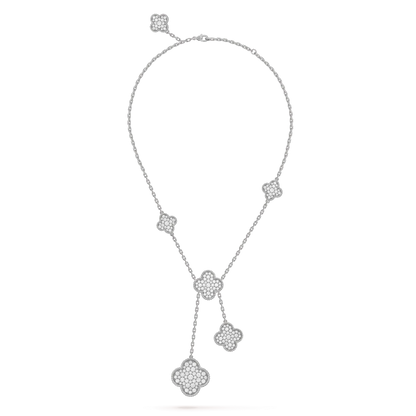 [Sophire Jewelry ]CLOVER 5 MOTIFS SILVER DIAMONDS NECKLACE