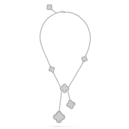 [Sophire Jewelry ]CLOVER 5 MOTIFS SILVER DIAMONDS NECKLACE