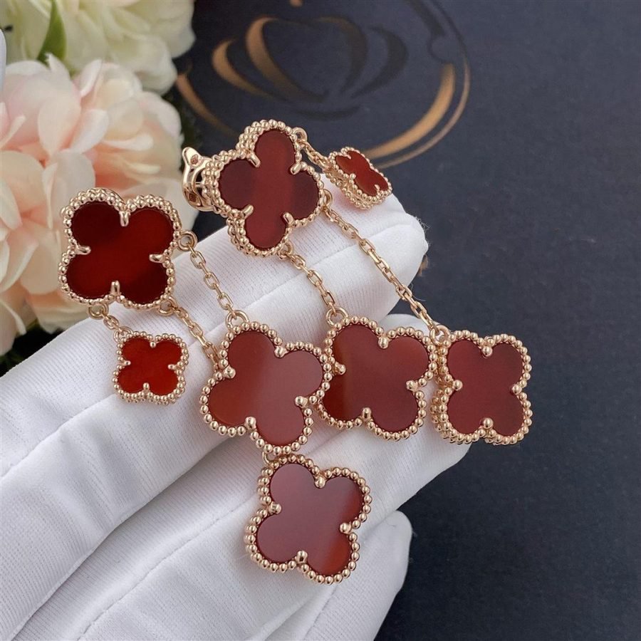 [Sophire Jewelry ]CLOVER EARRINGS CARNELIAN 4 MOTIFS PINK GOLD