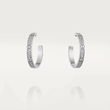 [Sophire Jewelry ]LOVE DIAMOND SILVER HOOP EARRINGS