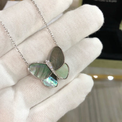 [Sophire Jewelry ]LARGE BUTTERFLY SILVER PENDANT DIAMOND NECKLACE