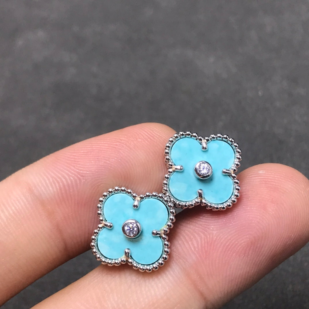 [Sophire Jewelry ]CLOVER 1 DIAMOND BLUE SKY SILVER EARRINGS