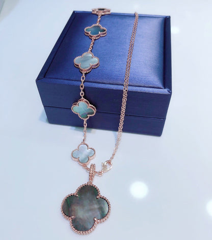 [Sophire Jewelry ]COMBINED BRACELET 5 MOTIFS AND NECKLACE DARK MOP ROSE GOLD