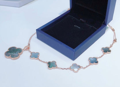 [Sophire Jewelry ]COMBINED BRACELET 5 MOTIFS AND NECKLACE DARK MOP ROSE GOLD