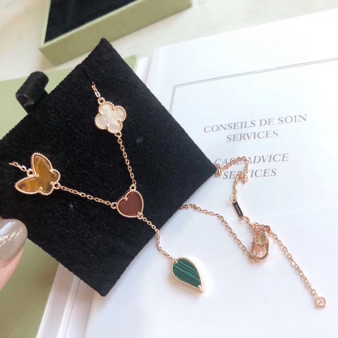 [Sophire Jewelry ]LUCKY SPRING 4 MOTIFS ROSE GOLD NECKLACE