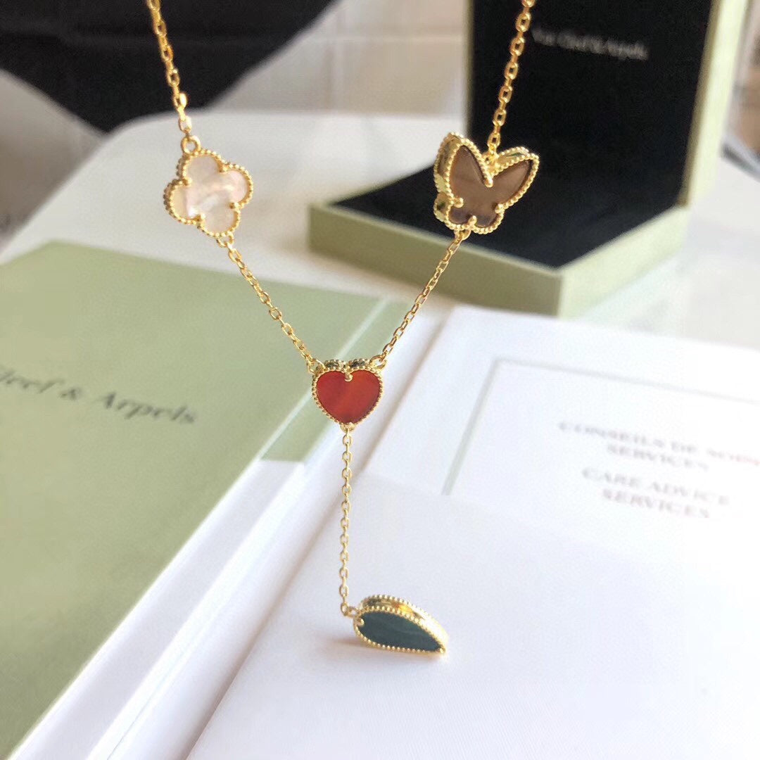 [Sophire Jewelry ]LUCKY SPRING 4 MOTIFS ROSE GOLD NECKLACE