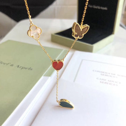 [Sophire Jewelry ]LUCKY SPRING 4 MOTIFS ROSE GOLD NECKLACE