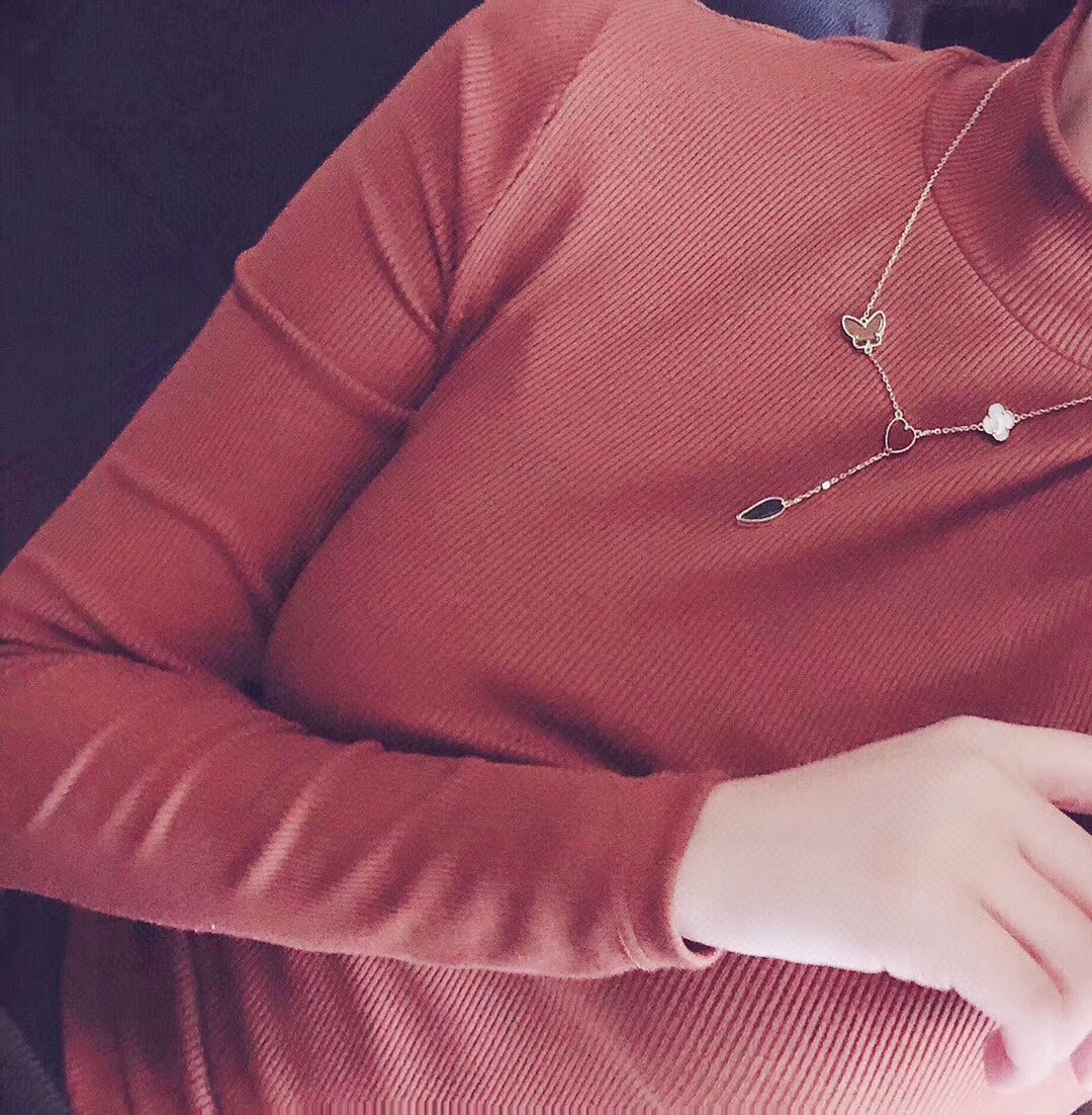 [Sophire Jewelry ]LUCKY SPRING 4 MOTIFS ROSE GOLD NECKLACE