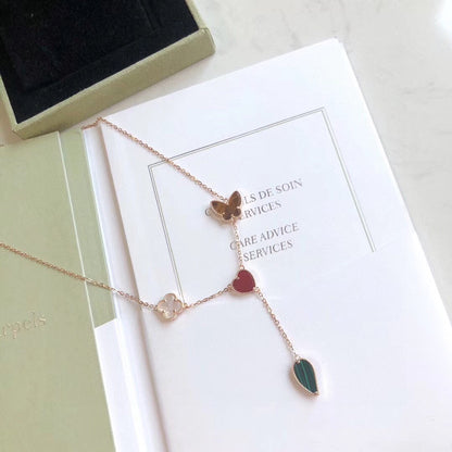 [Sophire Jewelry ]LUCKY SPRING 4 MOTIFS ROSE GOLD NECKLACE