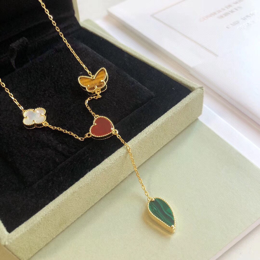 [Sophire Jewelry ]LUCKY SPRING 4 MOTIFS ROSE GOLD NECKLACE
