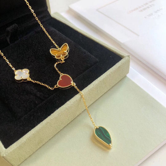 [Sophire Jewelry ]LUCKY SPRING 4 MOTIFS ROSE GOLD NECKLACE