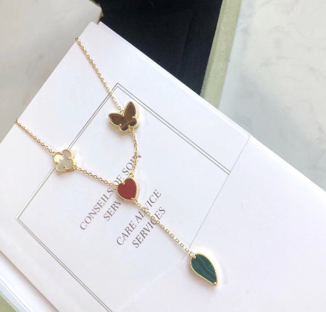 [Sophire Jewelry ]LUCKY SPRING 4 MOTIFS ROSE GOLD NECKLACE