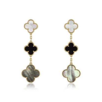 [Sophire Jewelry ]CLOVER EARRINGS GOLD ONYX MOP 3 MOTIF