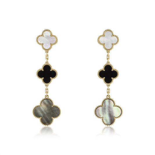 [Sophire Jewelry ]CLOVER EARRINGS GOLD ONYX MOP 3 MOTIF